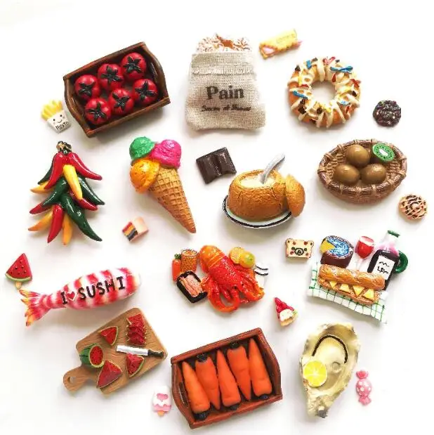 

Creative Food Pizza Bread Sushi Popcorn Popsicle Refrigerator Magnet 3d Fridge Magnet Sticker Travel Souvenir Kitchen Decoration