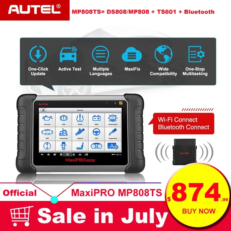 

Autel MaxiPRO MP808TS Professional Automotive Diagnostic Tool Scanner TPMS Oil Reset EPB BMS SAS DPF IMMO As DS808 + TS601