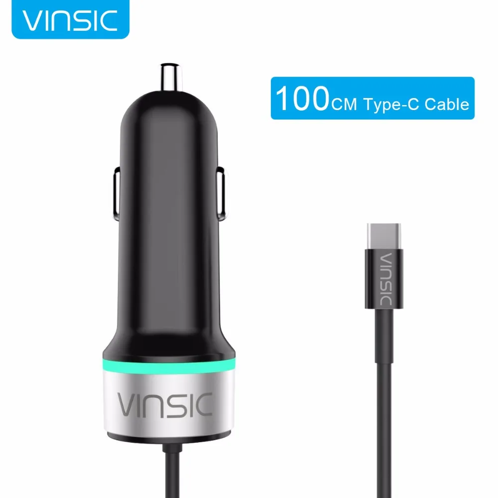 Vinsic Type-C автомобильное зарядное устройство 27 Вт двойной USB 1 м кабель