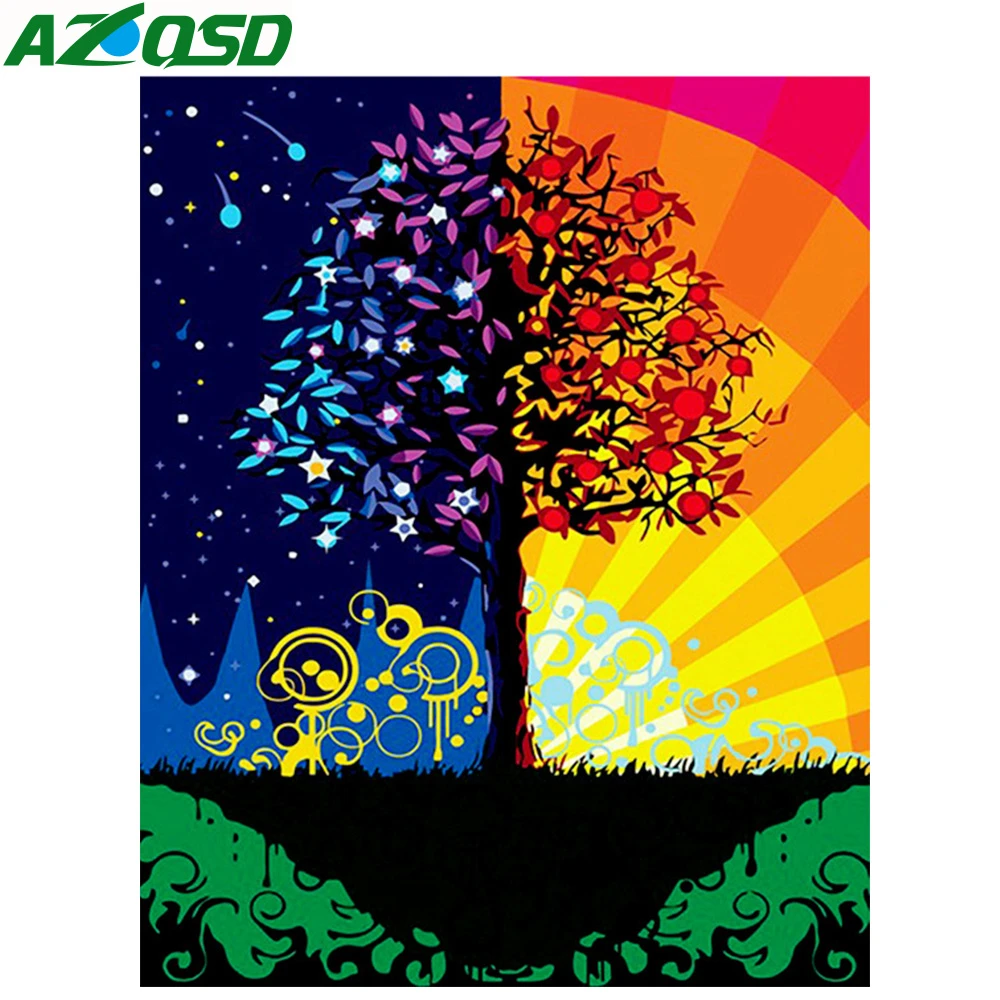 

AZQSD Painting By Numbers Tree Scenery Pictures Canvas DIY Oil Painting Landscape Kit Living Room Gift Art Decor SZGD313