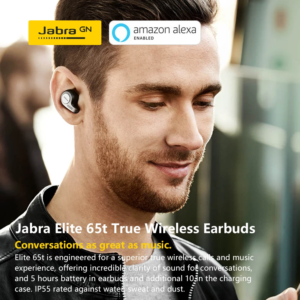 Беспроводные наушники Jabra Elite 65t Alexa с поддержкой True, чехол для зарядки, медный черный