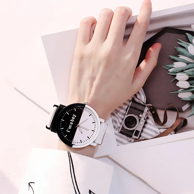 

Men Women Students Couple Watches Korean Simple Female Fashion Trend Black and White Quartz Watch Top Brand Fashion Casual S-85
