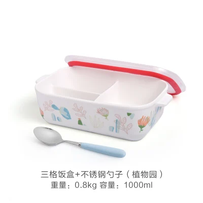 2-3 отделения мультфильм животных Керамика Коробки для обедов Procelain Bento LunchBox с ложкой Портативный Еда контейнер Tableware-ZX0484 - Цвет: E 3Compartments