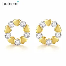 LUOTEEMI Luxury Female Cubic Zirconia Stud Earrings Fashion Small Heart Statement Earrings For Women Vintage Wedding Jewelry