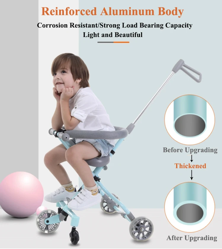 Сияющая детская коляска для езды на велосипеде, ультра-легкая складная От 3 до 5 лет, детская коляска с высоким ландшафтом, зонтик, детская коляска