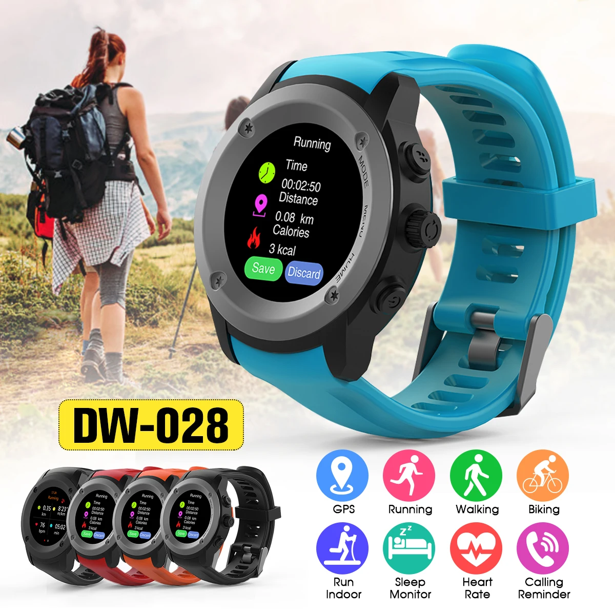 

Smart Watch DW-028 GPS IP67 Waterproof 5colors Health Sleep Monitoring Sports Record Anti-lost Remote Camera GPS Wristwatch NEW