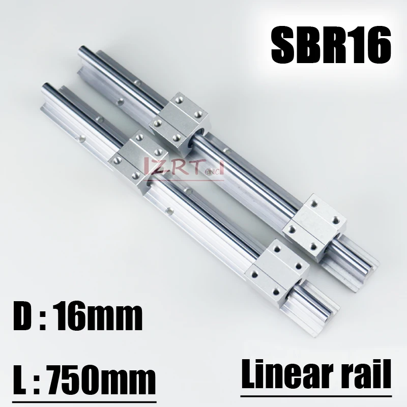 

ZRT 16mm linear rail SBR16 750mm supporter rails 2 pcs + 4 pcs SBR16UU blocks for CNC for 16mm linear shaft support rails