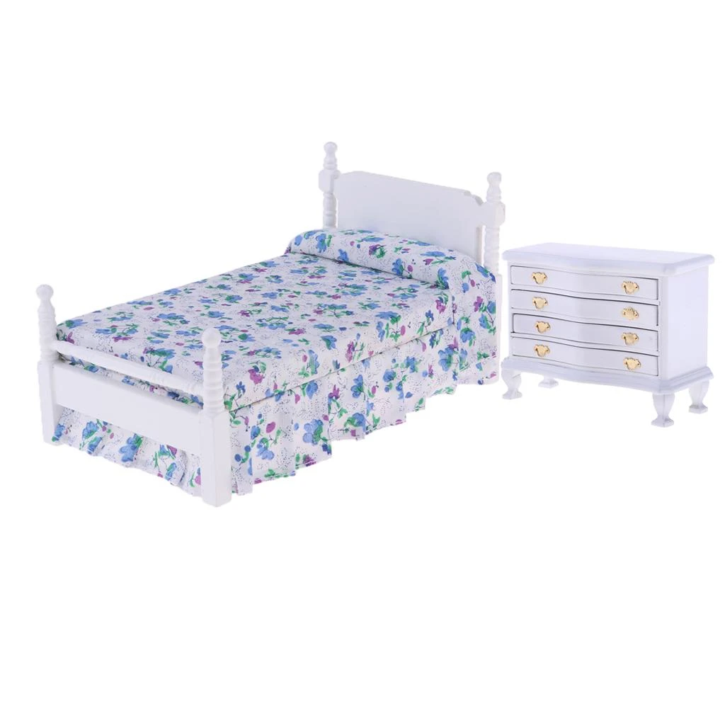 1//12 Puppenhaus Miniatur Schublade Schlafzimmer Bett Möbel Modell Zwei