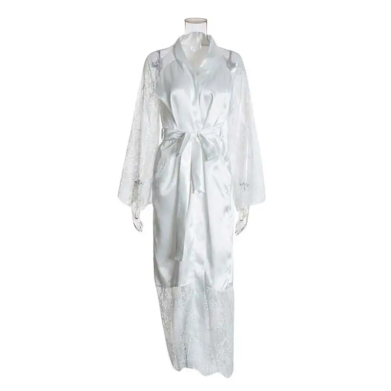 Y123 женский кружевной халат из спандекса+ пояс, женский кружевной халат, летний женский халат s, одежда для сна, женский сексуальный халат для женщин, плюс размер - Цвет: Белый