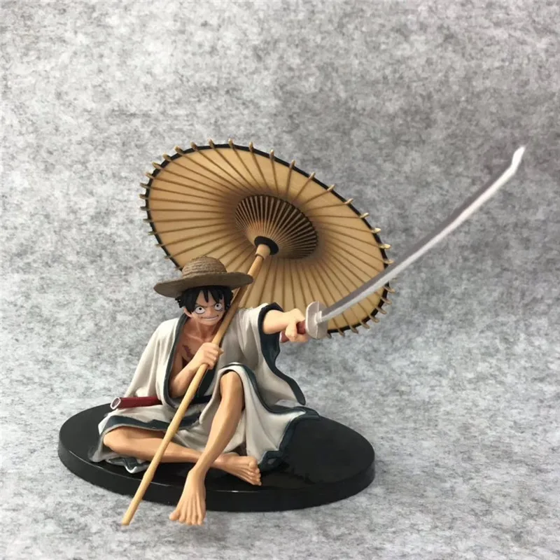 

One Piec Monkey D Luffy Kimono Umbrella Warrior Sitting Ver. Straw Hat PVC Action Figure OP Luffy Collectible Model 13cm