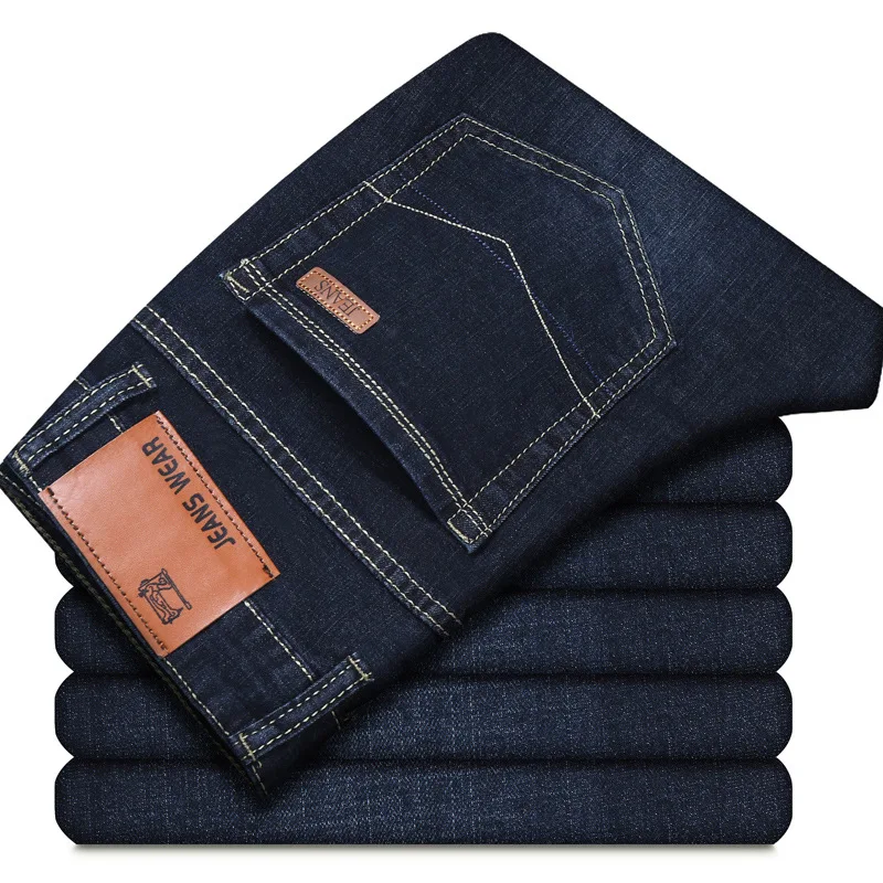 

New Men's Summer Jeans Light Blue High Elasticity Soft Fashion Pockets Designer Straight Slim Business Casual Male Denim Pants