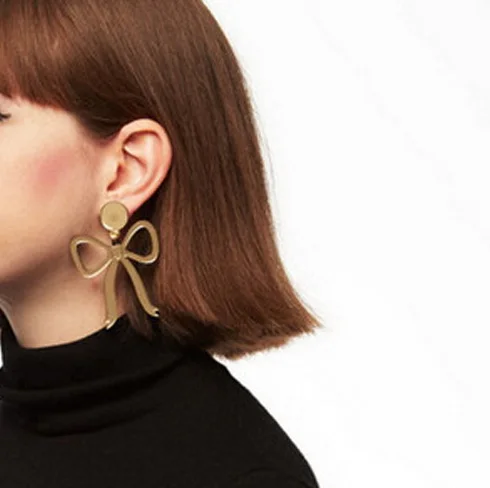 

South Korea style acrylic big gold color bowknot drop earrings for women girl fashion party jewelry graceful bowknot earrings