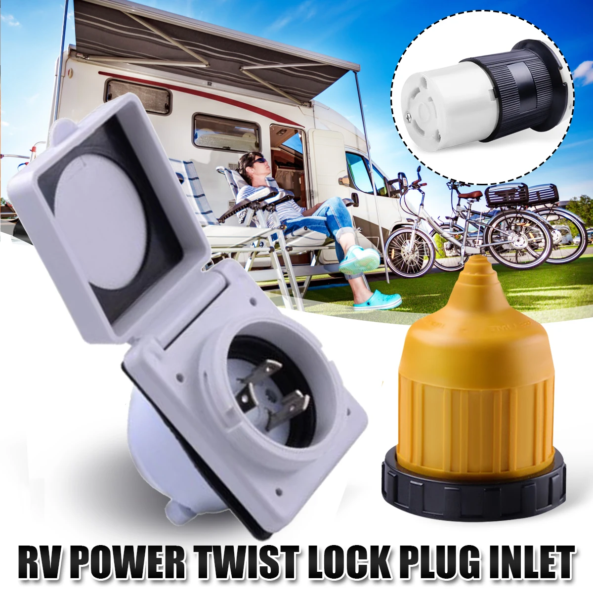 

RV Power Twist Lock Plug Inlet 30amp 125V Female Locking Connector with Cover for Tourist Car for Boat RV Marine Inlet