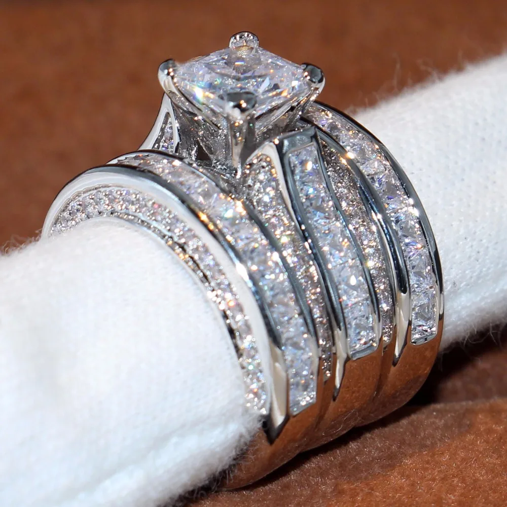 2017 Top Selling Luxury Jewelry 14KT White Gold Filled Princess Cut 5A Clear CZ Zirconia Party