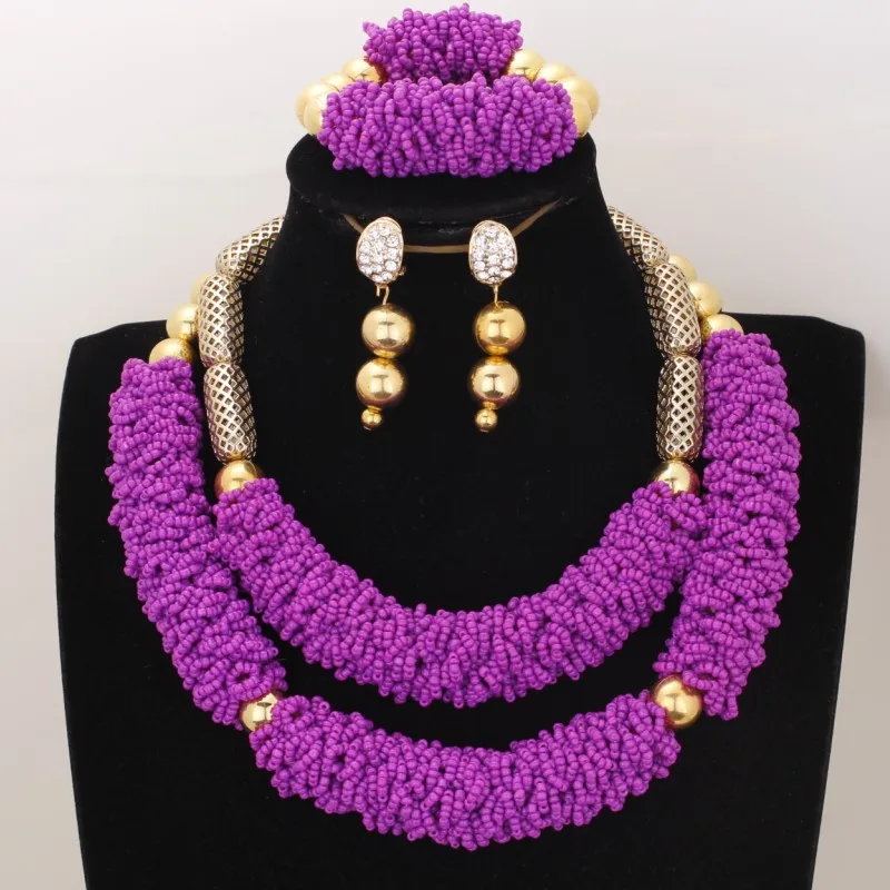 4 uювелирных изделий фиолетовый/фуксия и золото нигерийские Ювелирные наборы для