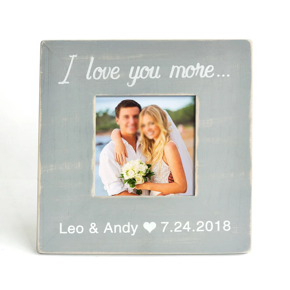 Personalized Name & Date Photo Frame,Rustic Wood Picture Frame,Bride