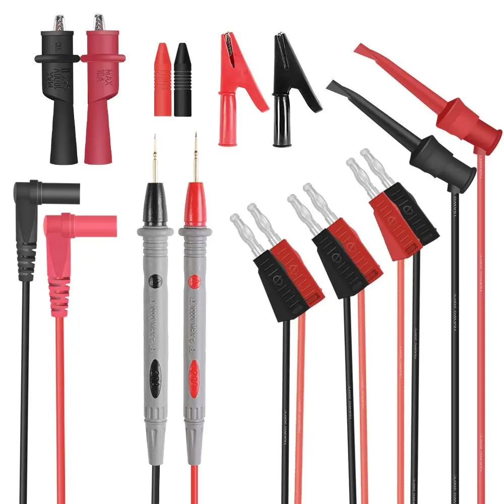 

Multimeter Test Leads,Stackable Banana Test Lead with 30A Alligator Clips, Test Mini Hooks Probe,Silicone Material Soft Cable