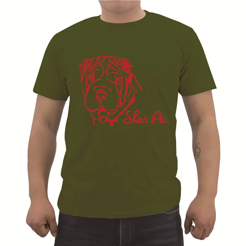 Новинка, Мужская хлопковая футболка с короткими рукавами и круглым вырезом, футболка с принтом Шарпей, портрет Хунда, Хунда, крутые футболки, топы в стиле хип-хоп - Цвет: Army green