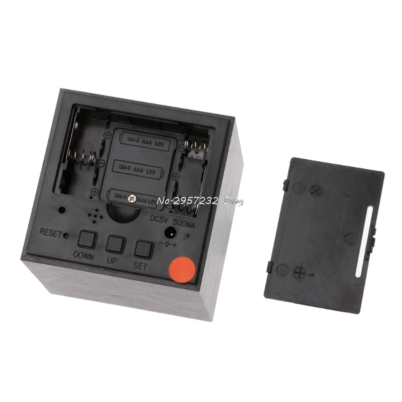 Cube LED Wooden Alarm Clock Sound Control Square Table Digital Thermometer Clock CHE9