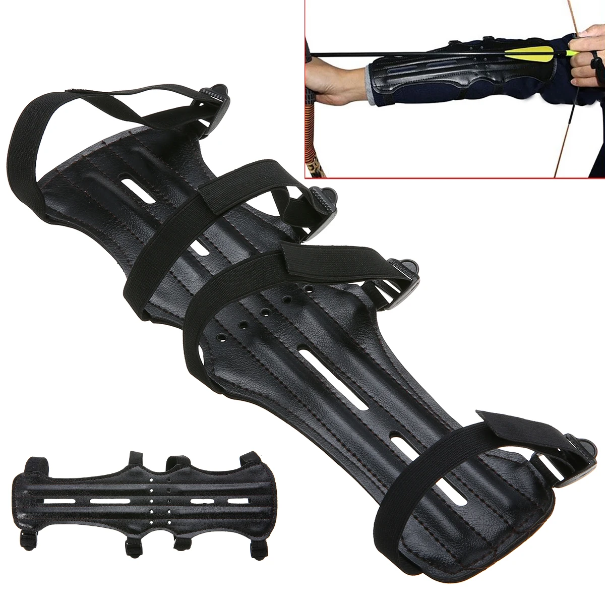 

Mayitr Black 4 Adjustable Straps Archery Arm Guard Shooting Bow String Arm Protector Gear For Hunting Training Protection