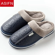 ASIFN/мужские тапочки; домашние кожаные зимние водонепроницаемые теплые домашние меховые женские тапочки; мужская обувь на платформе; большие размеры