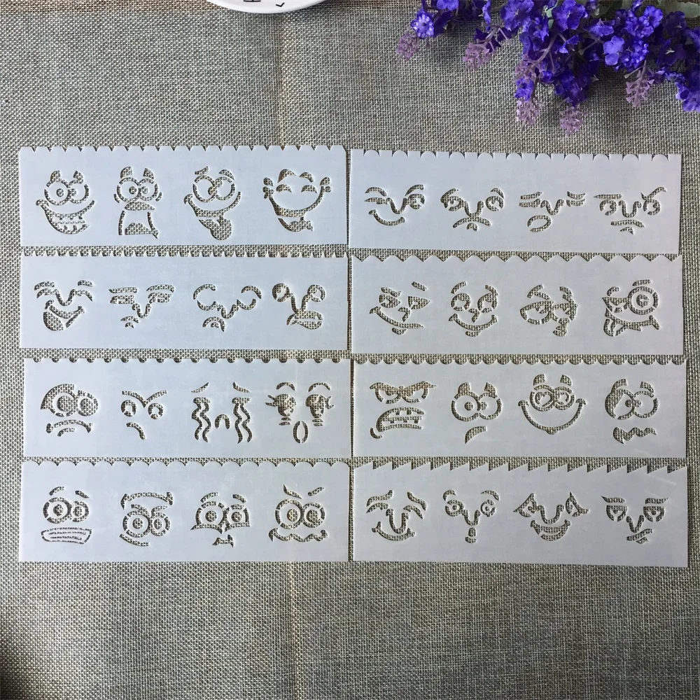 

8Pcs New 18.5*5.5cm Emoji Face Expression DIY Layering Stencils Painting Scrapbook Coloring Embossing Album Decorative Template