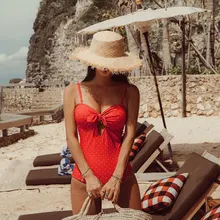 Женский купальник, купальники для полных дам, Женский цельный супер Сказочный сексуальный красный пуш-ап костюмы с открытой спиной в горошек из полиэстера