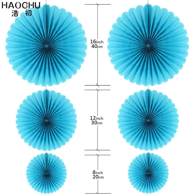 HAOCHU 6 шт. тканевые бумажные вееры Висячие бумажные аппликации разных цветов для душа Свадьба Вечеринка День рождения фестиваль синий цвет - Цвет: Синий