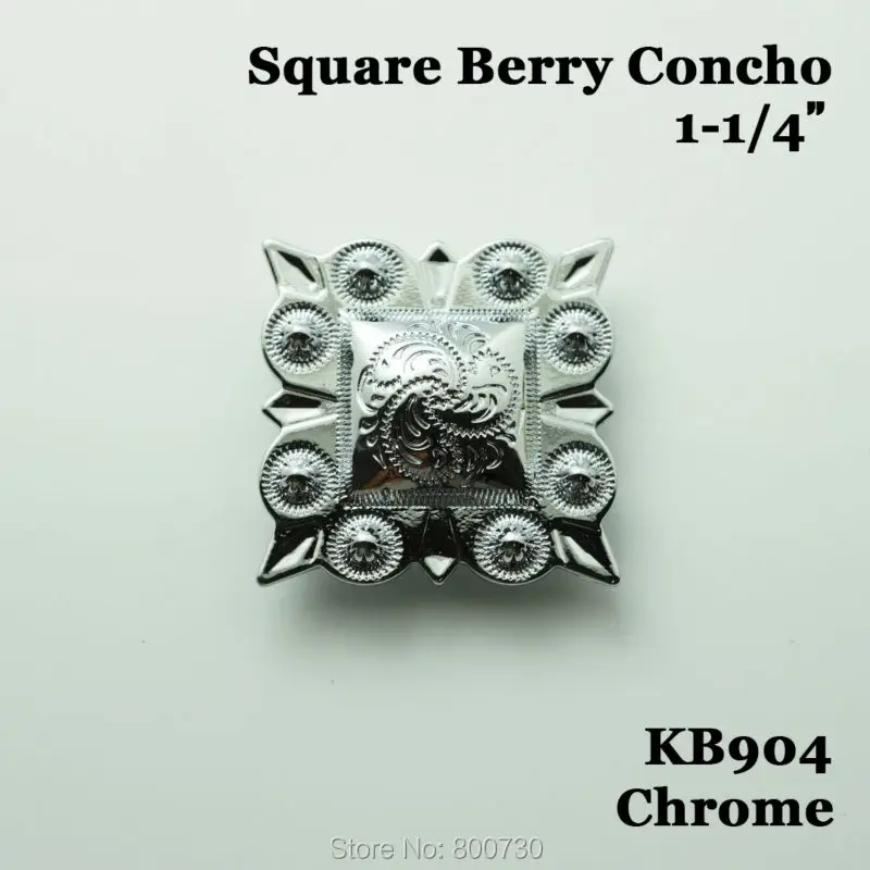 

(KB904) 10pc 1-1/4'' Western Square Berry Concho Saddlery Concho Chrome