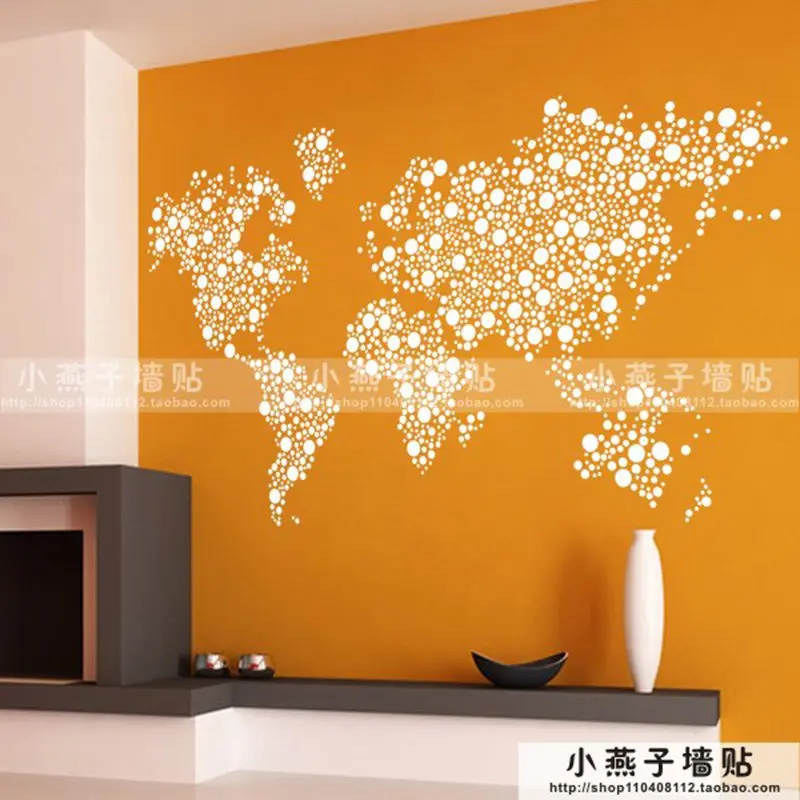 DCTAL Large New Design Coffee Shop Pattern Creative World Map Wall Stickers World Map Wall Decals Circles Dot Sticker Decal