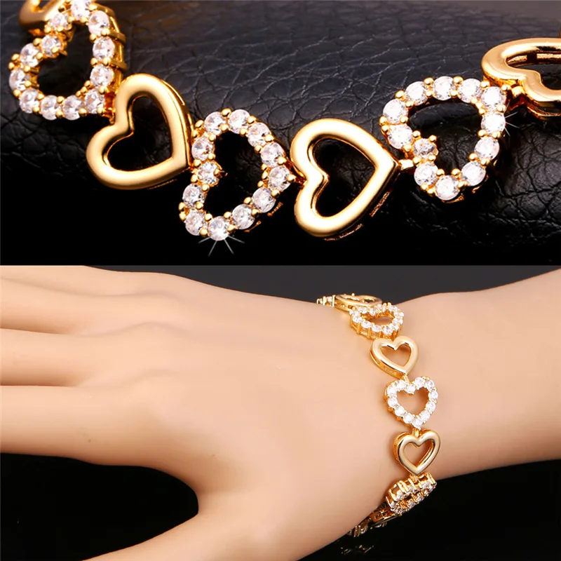 MGC Cubic Zirconia Bracelet Fashion Jewelry Wholesale Gold Color Romantic Heart Round Link Chain ...