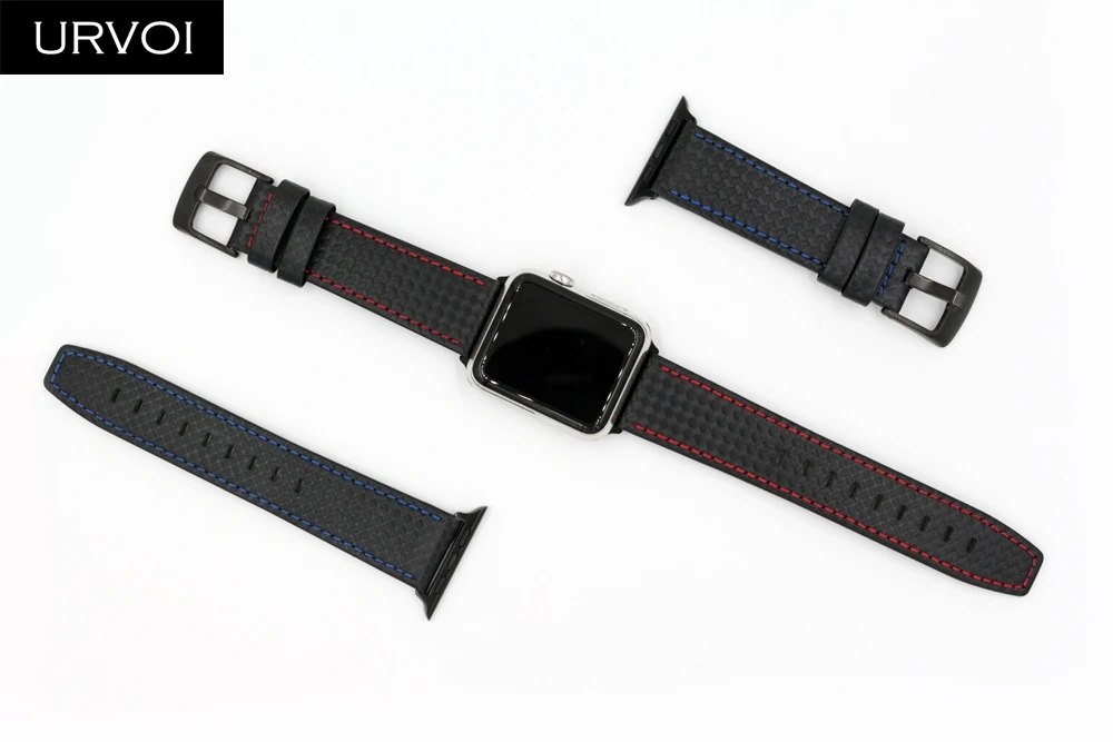 URVOI ремешок для apple watch series 4 3 2 1 кожаный iwatch из нержавеющей стали черная Пряжка