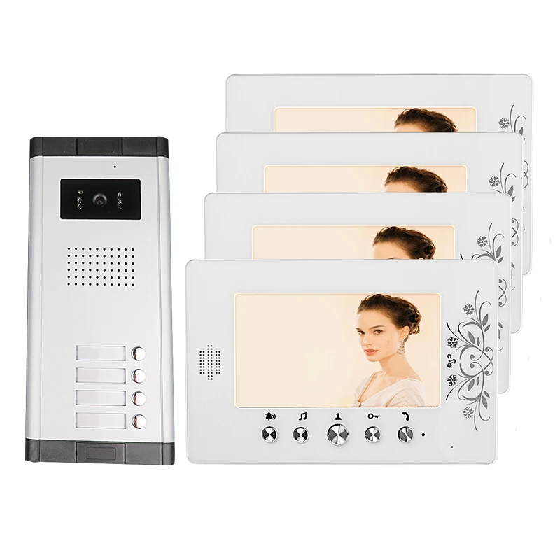 

Wholesale Apartment 7" Video Intercom Door Phone Entry System + 4 White Monitors + 1 Doorbell Camera for 4 House FREE SHIPPING