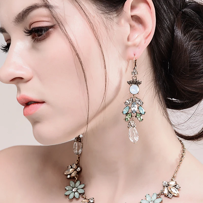 

Blue Floral Dangling Long Earrings for Women Online Shopping India Fashion Vintage Crystal Earrings Brincos