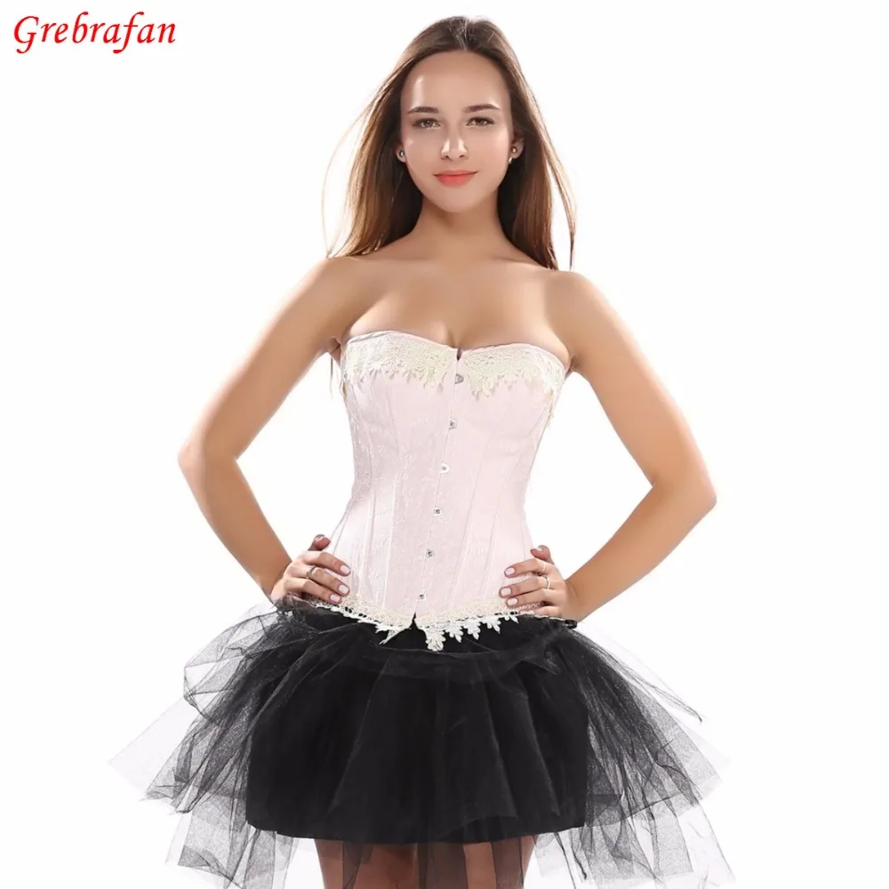 Burlesque Beige encaje hasta Boned Brocade Corset Tutu falda Set Fancy