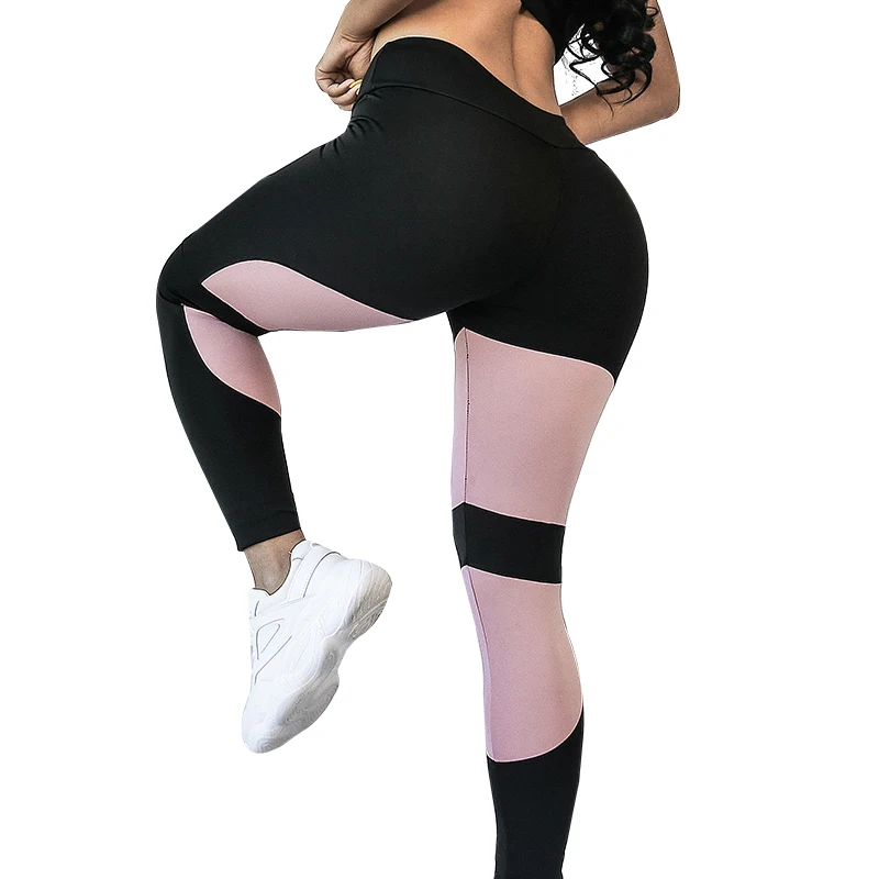 Модные Высокая талия женские леггинсы для фитнеса тренировки Леггинсы для женщин готический черный лоскутное Mujer джеггинсы