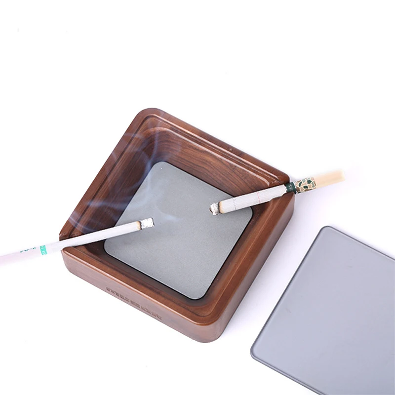 

Smokeless Ashtrays Solid Wood with Cover Prevent Smoke From Spreading Single Slot and Double Slot taste Cigarette Access