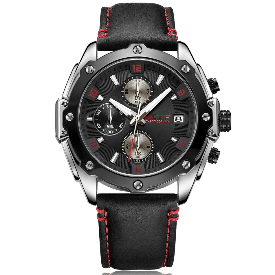 

Megir Brand Luxury Watches Men Leather Sport Chronograph Waterproof Quartz Clock Man Army Military Relogio Masculino
