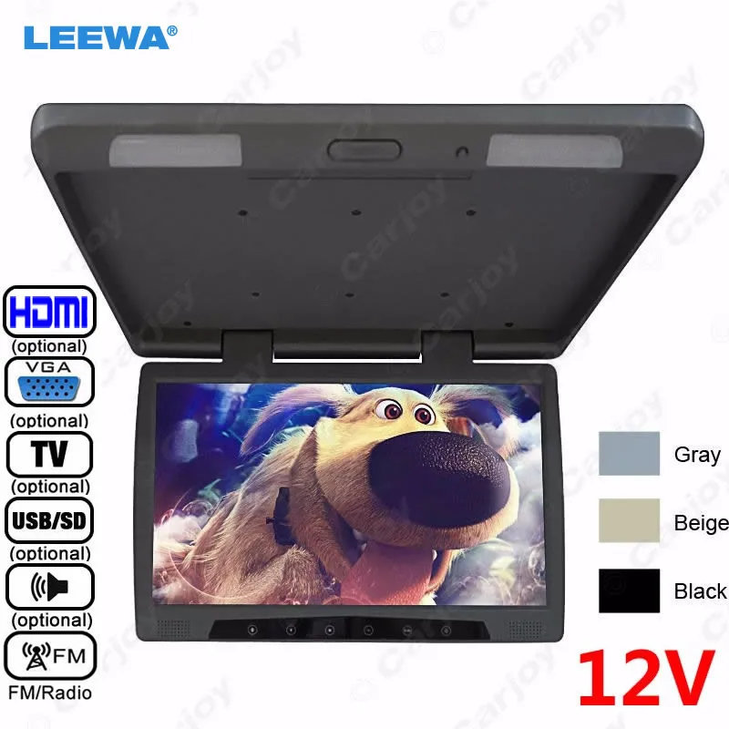 

LEEWA 12V Bus Car 19" inch Roof Mounted TFT LCD Monitor Flip Down Monitor with Touch Button TV USB SD FM VGA HDMI Black,Grey
