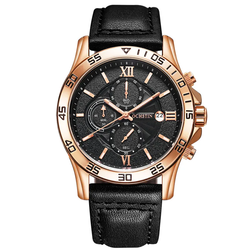 Relogio Masculino OCHSTIN Топ люксовый бренд мужские спортивные часы мужские кварцевые часы с датой мужские кожаные армейские наручные часы - Цвет: rose black