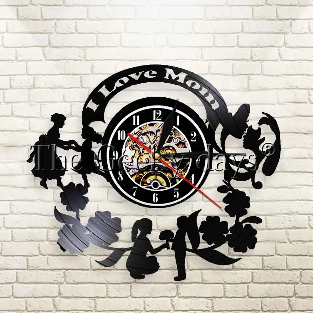 1Piece Mother's Day Wall Clock I Love Mom Vinyl Record Wall Clock
