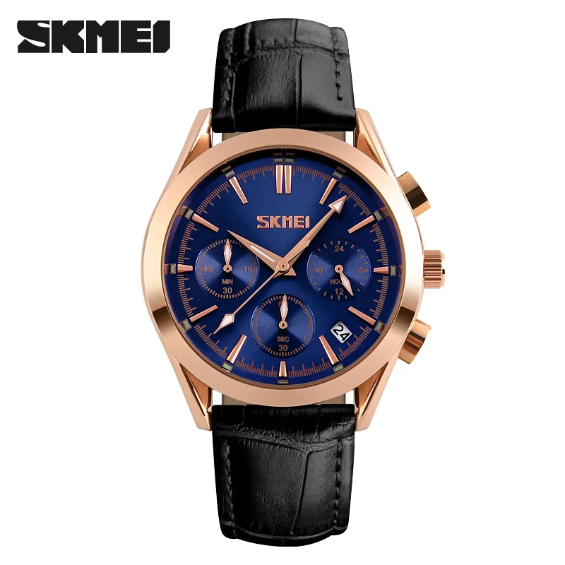 

Top Quality Men Luxury Brand 6pin Watches Swimming Water Quartz Watch Male Leather Strap Ultra-thin Wristwatches 9127