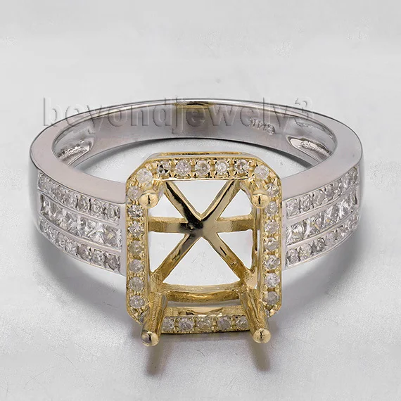 

Emerald Cut 7x9mm Semi Mount Ring In 14Kt Two Tone Gold Natural Diamond Unique Design Ring R00344