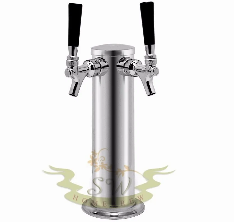Double 2 Tap Stainless Steel Draft Beer Tower Kegerator Dual Chrome Faucets Homebrewing (4)