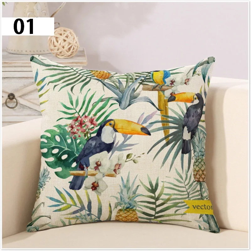 

Rainforest Southeast Asian Style Pillow Linen Cover Cushion Cover Parrot Pillow Decorative Throw Pillows Case Home Decor