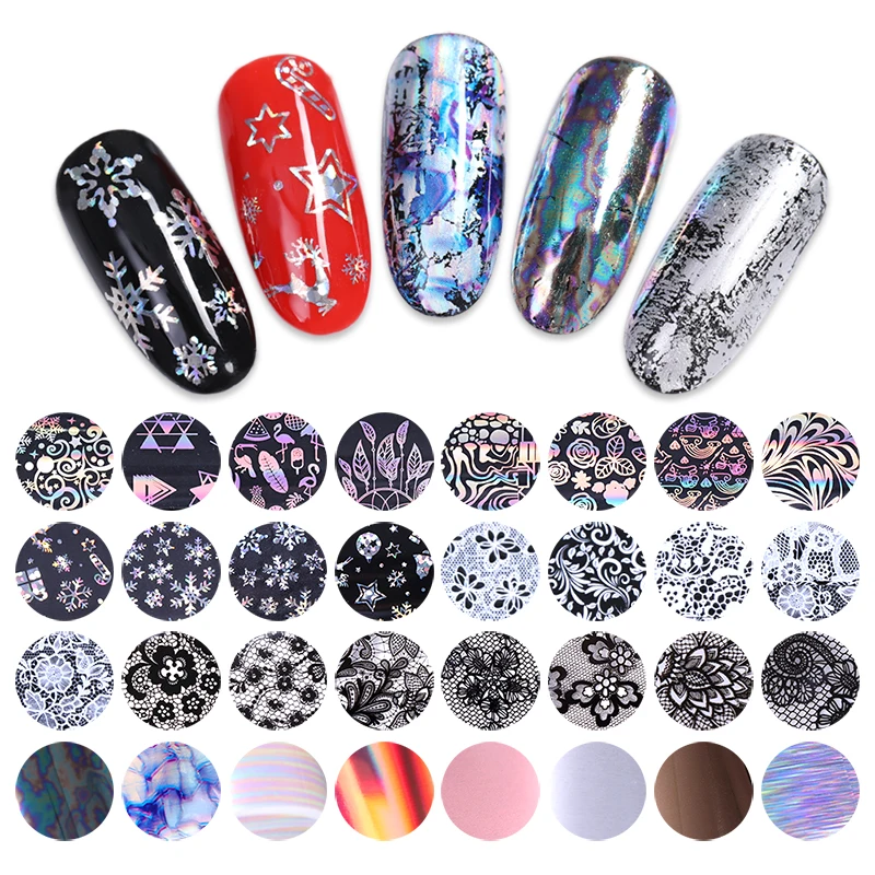 

10 Rolls/Box Holographic Nail Foils Christmas Lace Nail Art Sticker 2.5*100CM Starry Sky Transfer Foil Nail Stickers