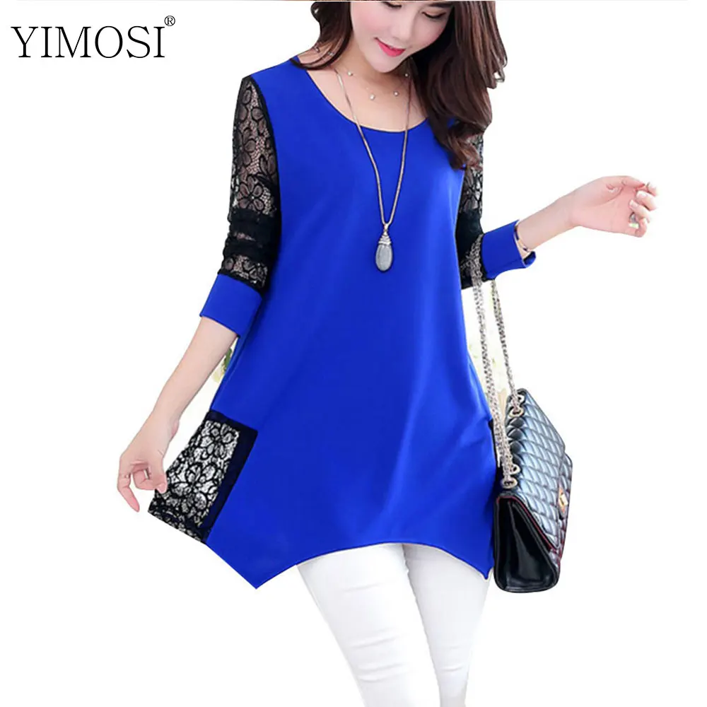 Женская блузка YIMOSI Повседневная Длинная большого размера 5XL с О образным вырезом