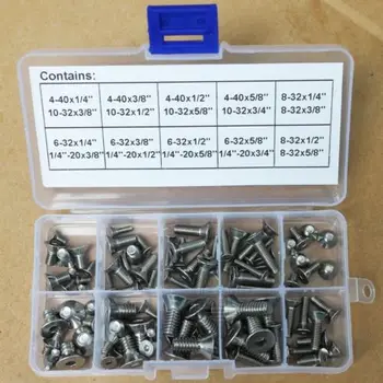 

96Pcs Stainless Steel 4-40 to 1/4"-20 Allen Flat Head Socket Cap Screws Bolts