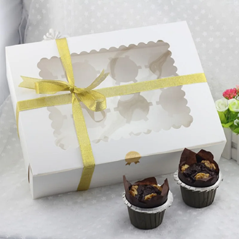 

White Kraft Paper Cupcake Boxes DIY Cookies Snack Candy Baking Packing Boxes for Wedding Christmas Baby Shower Party Gift Box