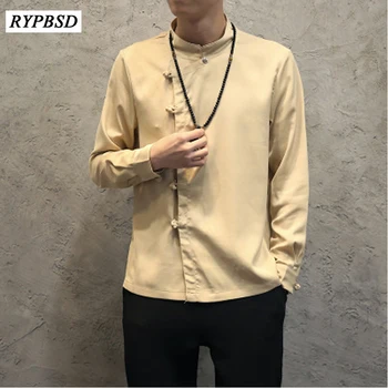 

Spring New Chinese Style Linen Shirt Men Long-sleeved Shirt Chinese Men Tang Shirt Camisa Social Men Linen Shirt Plus Size XXXL